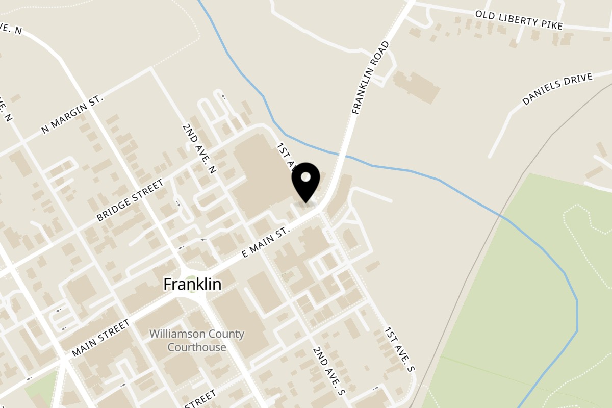 Map showing the location of Franklin Bakehouse on 100 E Main St in Franklin